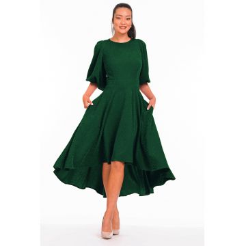 Rochie catifelata asimetrica cu maneci bufante Rochie catifelata asimetrica cu maneci bufante