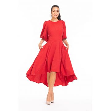 Rochie catifelata asimetrica cu maneci bufante Rochie catifelata asimetrica cu maneci bufante