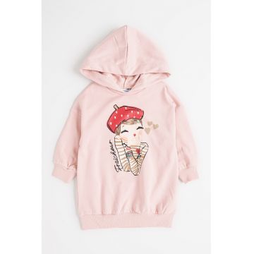 Rochie cu imprimeu grafic si gluga