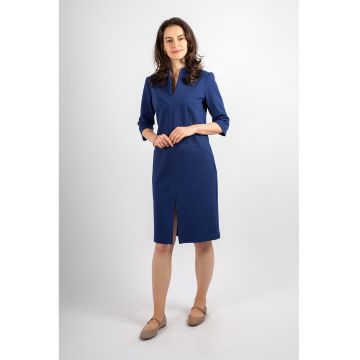 Rochie cu maneci medii si buzunare - Albastru inchis -