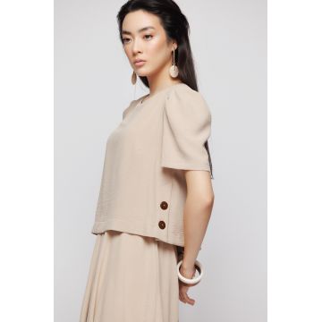 Rochie dama bej asimetrica