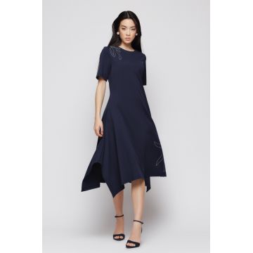 Rochie dama bleumarin asimetrica