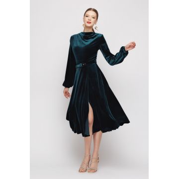 Rochie dama eleganta din catifea verde