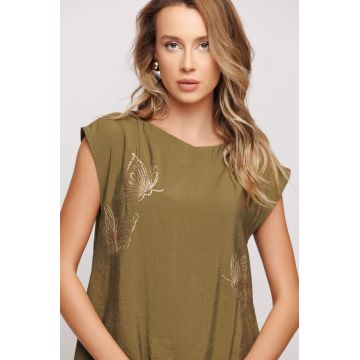 Rochie dama kaki asimetrica