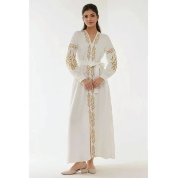 Rochie  decolteu in V - broderie - alb - textil