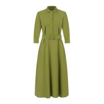 Rochie evazata cu maneca lunga si fenta cu nasturi