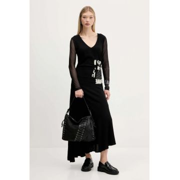 Rochie evazata cu maneci semi-transparente Posinew - Negru