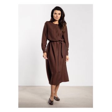 Rochie larga cu fenta cu nasturi si cordon