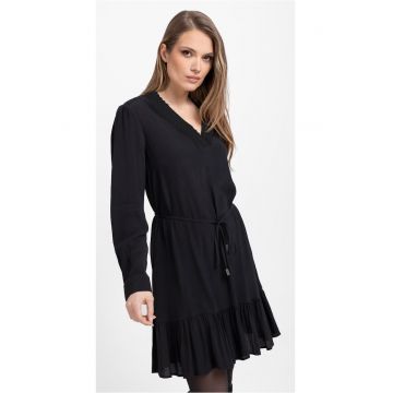 Rochie lejera din viscoza cu maneci lungi -  G-Peya - decolteu in V - neagra