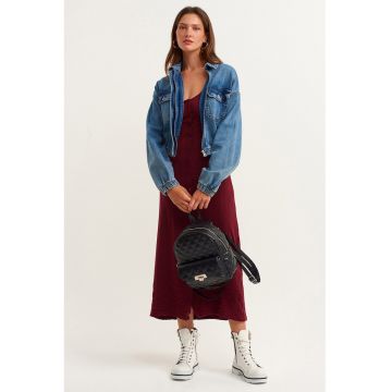 Rochie lunga cambrata cu decolteu rotund