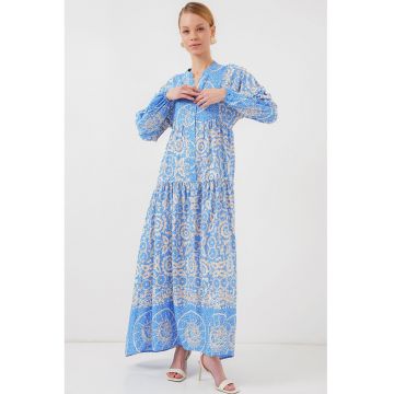 Rochie maxi  BDART - decolteu in V - captusita - textil - albastru deschis