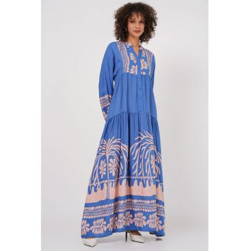 Rochie maxi  BDART - decolteu in V - captusita - textil - albastru inchis