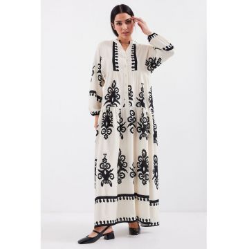 Rochie maxi  BDART - decolteu in V - captusita - textil - crem