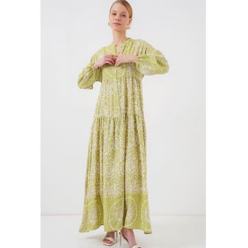 Rochie maxi  BDART - decolteu in V - captusita - textil - verde deschis