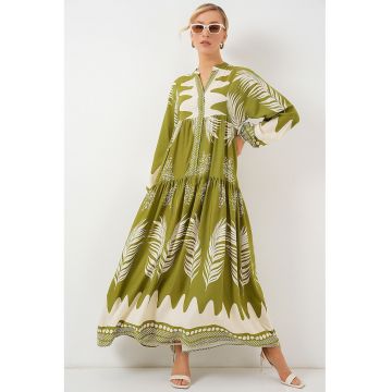 Rochie maxi  BDART - decolteu in V - captusita - textil - verde padure