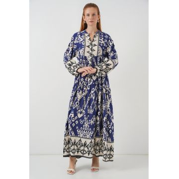 Rochie maxi -  BDART - inchidere cu nasturi - textil - albastru inchis