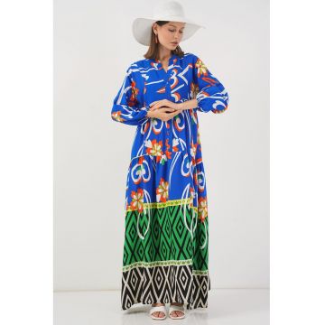 Rochie maxi -  BDART - inchidere cu nasturi - textil - albastru safir