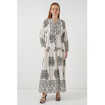 Rochie maxi  BDART - inchidere cu nasturi - textil - bej