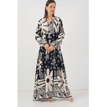 Rochie maxi -  BDART - inchidere cu nasturi - textil - bleumarin