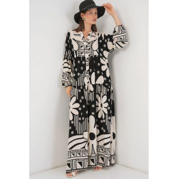 Rochie maxi -  BDART - inchidere cu nasturi - textil - negru