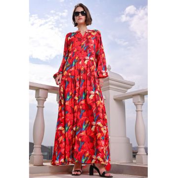 Rochie maxi  BDART - inchidere cu nasturi - textil - rosu