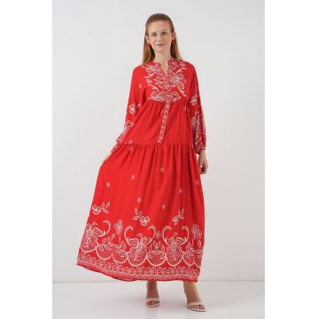 Rochie maxi -  BDART - inchidere cu nasturi - textil - rosu inchis