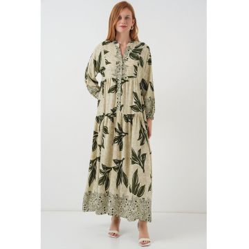 Rochie maxi  BDART - inchidere cu nasturi - textil - verde padure