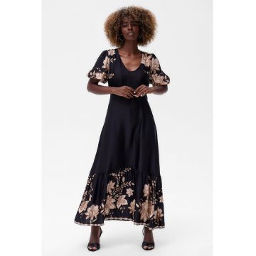 Rochie maxi cu imprimeu floral si decolteu in V