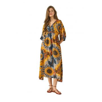 Rochie maxi dama  decolteu in V - imprimeu floral - viscoza - multicolor Rochie maxi dama  decolteu in V - imprimeu floral - viscoza - multicolor