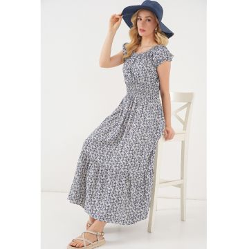 Rochie maxi  imprimeu floral - bleumarin - textil