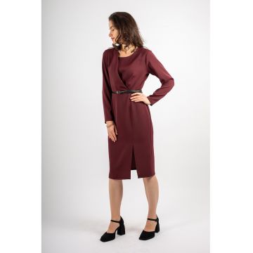 Rochie midi cu decolteu asimetric - Visiniu -