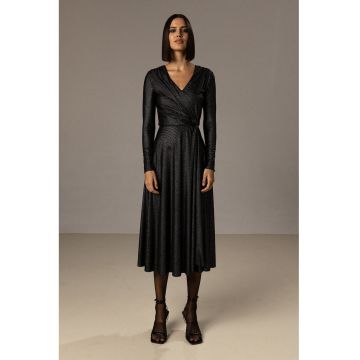 Rochie midi cu decolteu in V - strasuri si slit lateral