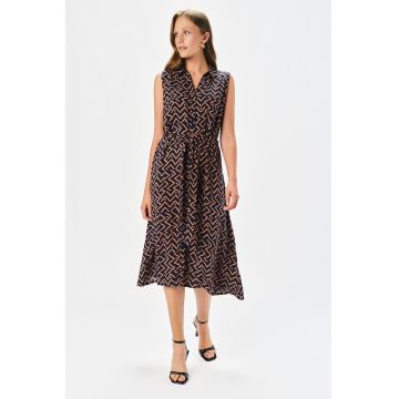 Rochie midi cu model si cordon in talie Rochie midi cu model si cordon in talie