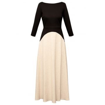 Rochie midi din bumbac si in Nerisa - Negru si Bej