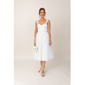 Rochie midi evazata cu model cu funde