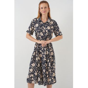 Rochie midi -  imprimeu - bleumarin - textil