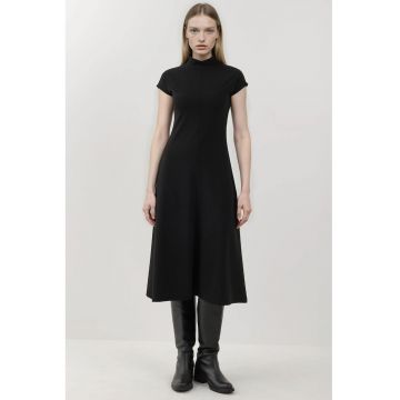 Rochie midi -  model mireasa - guler inalt - maneca scurta - negru - textil