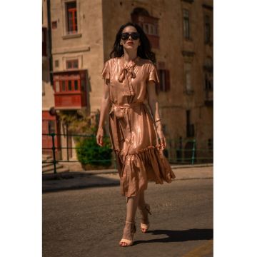 Rochie midi stratificata cu funda din panglici