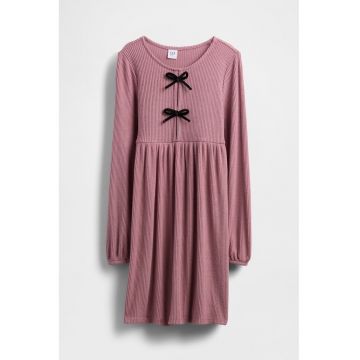 Rochie midi striata cu maneci lungi cu funda