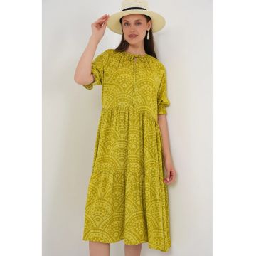 Rochie midi texturata  verde - viscoza