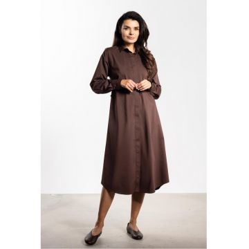 Rochie midi tip camasa cu curea si maneci lungi