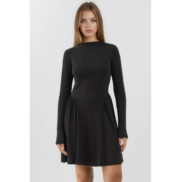 Rochie mini -  Colectia Busem - textura moale - decolteu tip barca - negru - jerseu
