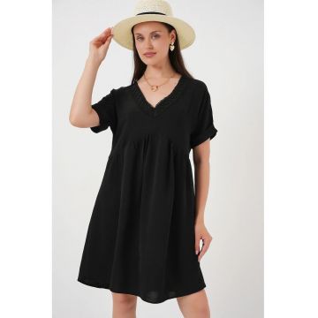 Rochie mini dama  decolteu in V - poliester/elastan - negru