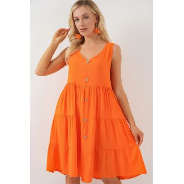 Rochie mini dama -  fara maneci - decolteu in V - poliester/viscoza - portocaliu -