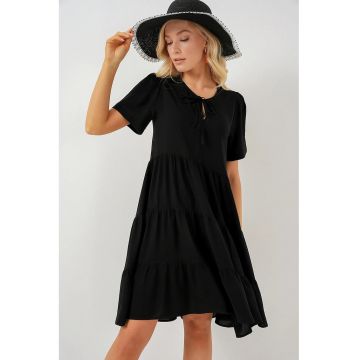 Rochie mini dama -  viscoza - decolteu rotund - negru