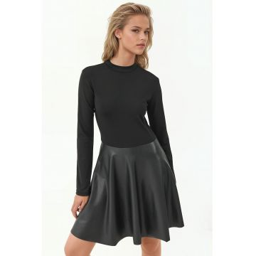 Rochie mini -  slim fit - guler rotund - negru - textil