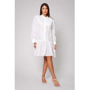 Rochie scurta tip camasa cu broderie White 13139