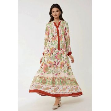 Rochie tunica cu maneca lunga si imprimeu