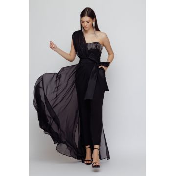 Salopeta dama eleganta neagra cu trena detasabila