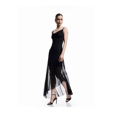 Rochie asimetrica cu imprimeu cu buline